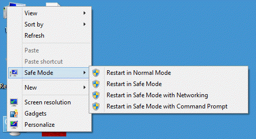 Safe mode in desktop context menu